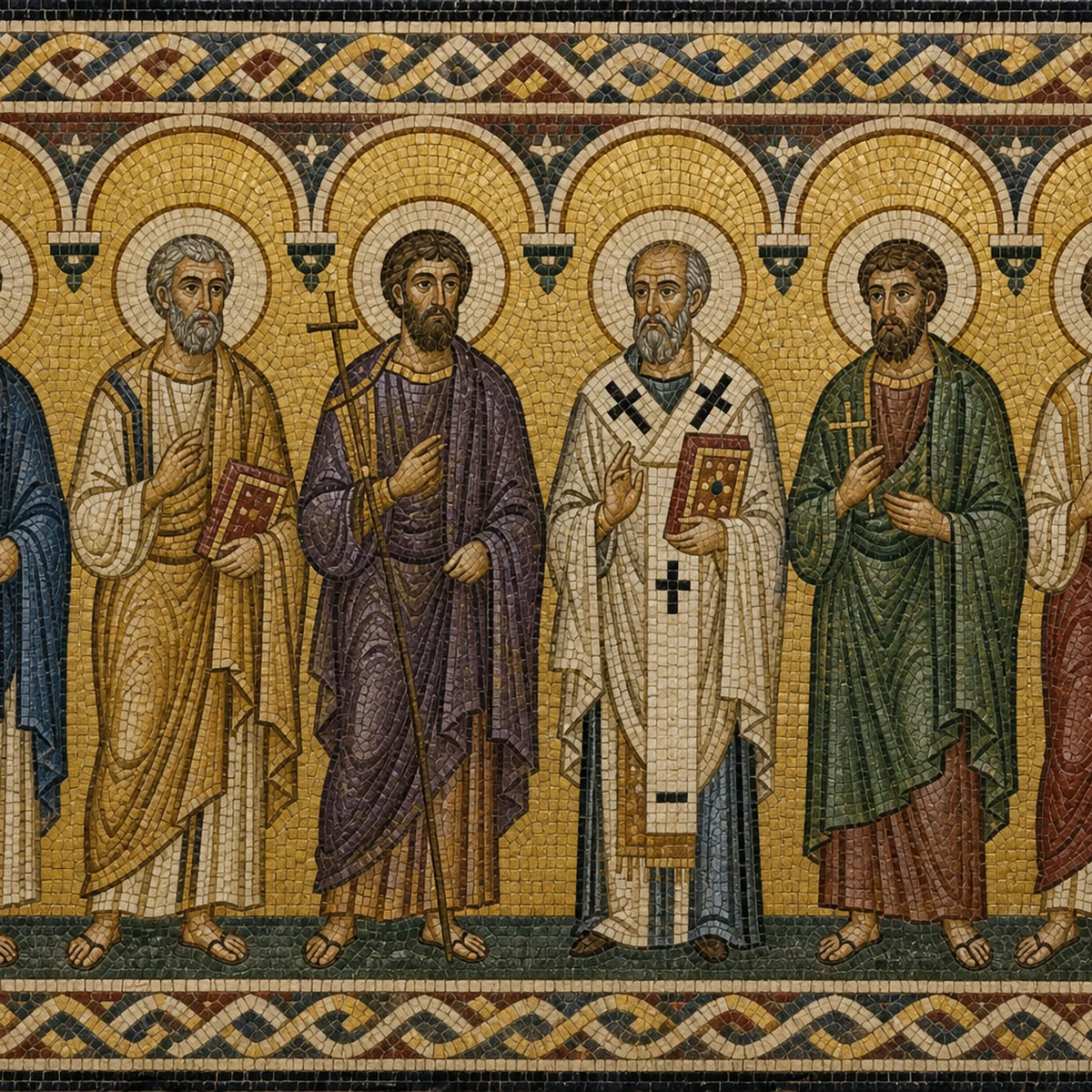 Six Christian Saints Marble Mosaic